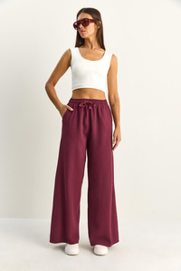 Kadın Beli Lastikli Cep Detaylı Bol Keten Pantolon YP5562 60286109 - Mürdüm PANTOLON modelleri