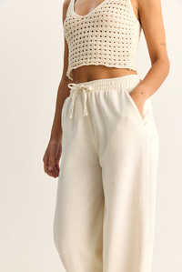 Kadın Beli Lastikli Cep Detaylı Bol Keten Pantolon YP5562 60286109 - Krem PANTOLON modelleri