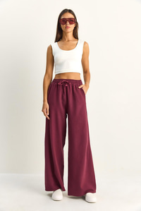 Kadın Beli Lastikli Cep Detaylı Bol Keten Pantolon YP5562 60286109 - Mürdüm PANTOLON modelleri