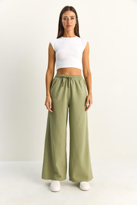 Kadın Beli Lastikli Cep Detaylı Bol Keten Pantolon YP5562 60286109 - Çağla Yeşili PANTOLON modelleri