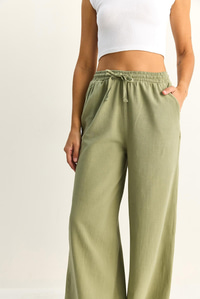 Kadın Beli Lastikli Cep Detaylı Bol Keten Pantolon YP5562 60286109 - Çağla Yeşili PANTOLON modelleri
