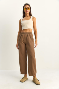 Kadın Beli Lastikli Cep Detaylı Havuç Kesim Keten Pantolon 7750 60286110 - Cappuccino PANTOLON modelleri