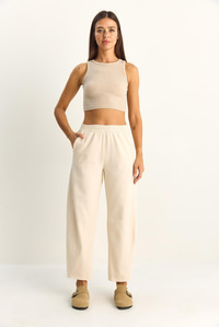 Kadın Beli Lastikli Cep Detaylı Havuç Kesim Keten Pantolon 7750 60286110 - Krem PANTOLON modelleri