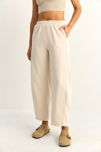 Kadın Beli Lastikli Cep Detaylı Havuç Kesim Keten Pantolon 7750 60286110 - Krem PANTOLON modelleri