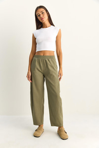 Kadın Beli Lastikli Cep Detaylı Havuç Kesim Keten Pantolon 7750 60286110 - Çağla Yeşili PANTOLON modelleri