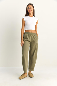 Kadın Beli Lastikli Cep Detaylı Havuç Kesim Keten Pantolon 7750 60286110 - Çağla Yeşili PANTOLON modelleri