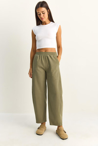 Kadın Beli Lastikli Cep Detaylı Havuç Kesim Keten Pantolon 7750 60286110 - Çağla Yeşili PANTOLON modelleri
