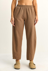 Kadın Beli Lastikli Cep Detaylı Havuç Kesim Keten Pantolon 7750 60286110 - Cappuccino PANTOLON modelleri