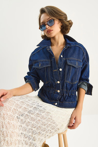 Kadın Beli Lastikli Denim Ceket 6090 60283610 - Lacivert CEKET modelleri