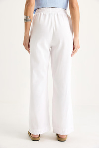 Kadın Beli Lastikli Paça Detaylı Palazzo Kalıp Pamuk Gabardin Yazlık Pantolon 60283323 - Beyaz