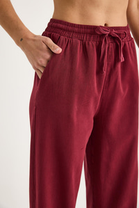 Kadın Beli Lastikli Paça Detaylı Palazzo Kalıp Pamuk Gabardin Yazlık Pantolon 60283323 - Bordo