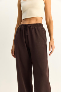 Kadın Beli Lastikli Paça Detaylı Palazzo Kalıp Pamuk Gabardin Yazlık Pantolon 60283323 - Acı Kahve PANTOLON modelleri