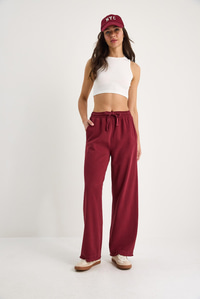 Kadın Beli Lastikli Paça Detaylı Palazzo Kalıp Pamuk Gabardin Yazlık Pantolon 60283323 - Bordo