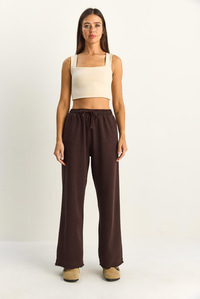 Kadın Beli Lastikli Paça Detaylı Palazzo Kalıp Pamuk Gabardin Yazlık Pantolon 60283323 - Acı Kahve PANTOLON modelleri