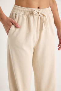 Kadın Beli Lastikli Paça Detaylı Palazzo Kalıp Pamuk Gabardin Yazlık Pantolon 60283323 - Bej