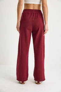 Kadın Beli Lastikli Paça Detaylı Palazzo Kalıp Pamuk Gabardin Yazlık Pantolon 60283323 - Bordo