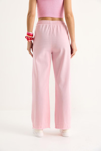 Kadın Beli Lastikli Paça Detaylı Palazzo Kalıp Pamuk Gabardin Yazlık Pantolon 60283323 - Toz Pembe