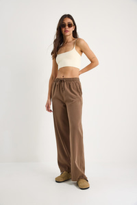 Kadın Beli Lastikli Paça Detaylı Palazzo Kalıp Pamuk Gabardin Yazlık Pantolon 60283323 - Kahve