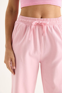 Kadın Beli Lastikli Paça Detaylı Palazzo Kalıp Pamuk Gabardin Yazlık Pantolon 60283323 - Toz Pembe