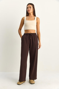 Kadın Beli Lastikli Paça Detaylı Palazzo Kalıp Pamuk Gabardin Yazlık Pantolon 60283323 - Acı Kahve PANTOLON modelleri