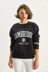 Kadın Bisiklet Yaka Baskılı Üç İplik Şardonlu Basic Sweatshirt 6067 60283619 - Siyah SWEATSHİRT modelleri