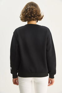 Kadın Bisiklet Yaka Baskılı Üç İplik Şardonlu Basic Sweatshirt 6067 60283619 - Siyah SWEATSHİRT modelleri