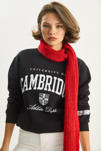 Kadın Bisiklet Yaka Baskılı Üç İplik Şardonlu Basic Sweatshirt 6067 60283619 - Siyah SWEATSHİRT modelleri