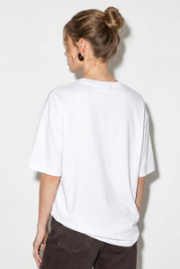 Kadın Bisiklet Yaka Çiçek Baskılı Oversize %100 Pamuklu T-Shirt ÖT100001 60286273 - Beyaz-Kahve T-SHİRT modelleri