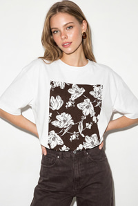 Kadın Bisiklet Yaka Çiçek Baskılı Oversize %100 Pamuklu T-Shirt ÖT100001 60286273 - Beyaz-Kahve T-SHİRT modelleri
