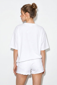Kadın Bisiklet Yaka Çiçek Baskılı Oversize %100 Pamuklu T-Shirt ÖT100001 60286273 - Beyaz-Kırmızı T-SHİRT modelleri