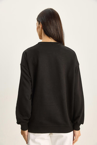 Kadın Bisiklet Yaka Çiçek Boncuk İşlemeli Relaxed Sweatshirt 1572 60283809 - Siyah SWEATSHİRT modelleri