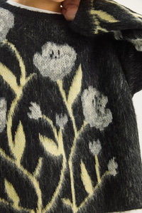 Kadın Bisiklet Yaka Çiçek Desenli Şardonlu Oversize Triko Kazak 4915 60283587 - Siyah KAZAK modelleri