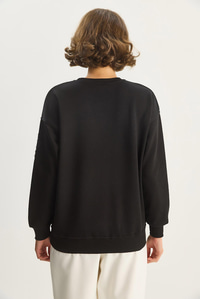 Kadın Bisiklet Yaka Çiçek Nakış ve Boncuk İşlemeli Sweatshirt 1562 60283633 - Siyah SWEATSHİRT modelleri