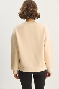 Kadın Bisiklet Yaka Çiçek Nakışlı Üç İplik Şardonlu Sweatshirt 60601045 - Bej SWEATSHİRT modelleri