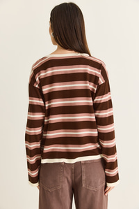 Kadın Bisiklet Yaka Çizgili Oversize İnce Triko Bluz 0543 60286536 - Kahverengi-Krem BLUZ modelleri