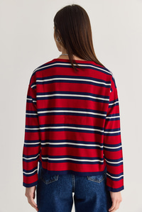 Kadın Bisiklet Yaka Çizgili Oversize İnce Triko Bluz 0543 60286536 - Kırmızı-Lacivert BLUZ modelleri