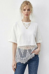 Kadın Bisiklet Yaka Dantel Detaylı Rahat Kalıp T-Shirt 1074 60286064 - Beyaz T-SHİRT modelleri