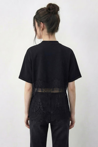 Kadın Bisiklet Yaka Dantel Detaylı Rahat Kalıp T-Shirt 1074 60286064 - Siyah T-SHİRT modelleri