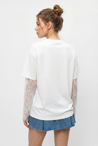 Kadın Bisiklet Yaka Dantel Kollu Oversize Pamuklu T-Shirt 1049 60286075 - Beyaz T-SHİRT modelleri