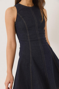 Kadın Bisiklet Yaka Fermuarlı Dikiş Detaylı Volanlı Likralı Yazlık Mini Denim Elbise 8037 60283164 - Lacivert