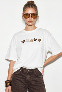 Kadın Bisiklet Yaka Kalp Baskılı Oversize Pamuklu T-Shirt ÖT100012 60286271 - Beyaz T-SHİRT modelleri