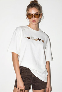 Kadın Bisiklet Yaka Kalp Baskılı Oversize Pamuklu T-Shirt ÖT100012 60286271 - Beyaz T-SHİRT modelleri