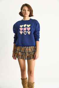 Kadın Bisiklet Yaka Kalp Nakışlı Şardonlu Üç İplik Sweatshirt 6875 60283520 - Lacivert SWEATSHİRT modelleri