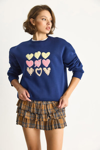 Kadın Bisiklet Yaka Kalp Nakışlı Şardonlu Üç İplik Sweatshirt 6875 60283520 - Lacivert SWEATSHİRT modelleri
