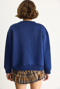 Kadın Bisiklet Yaka Kalp Nakışlı Şardonlu Üç İplik Sweatshirt 6875 60283520 - Lacivert SWEATSHİRT modelleri