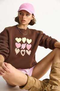 Kadın Bisiklet Yaka Kalp Nakışlı Şardonlu Üç İplik Sweatshirt 6875 60283520 - Kahverengi SWEATSHİRT modelleri