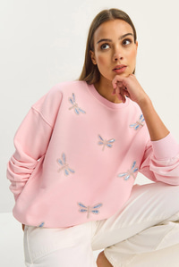 Kadın Bisiklet Yaka Kelebek Taş İşlemeli Relaxed Sweatshirt 1558 60283660 - Şeker Pembe SWEATSHİRT modelleri