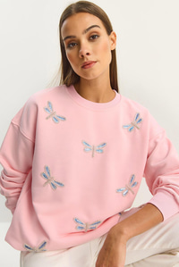 Kadın Bisiklet Yaka Kelebek Taş İşlemeli Relaxed Sweatshirt 1558 60283660 - Şeker Pembe SWEATSHİRT modelleri