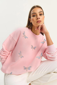 Kadın Bisiklet Yaka Kelebek Taş İşlemeli Relaxed Sweatshirt 1558 60283660 - Şeker Pembe SWEATSHİRT modelleri