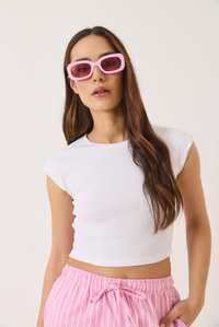 Kadın Bisiklet Yaka Kısa Kollu Basic Kaşkorse Crop Top T-Shirt 60602044 - Beyaz